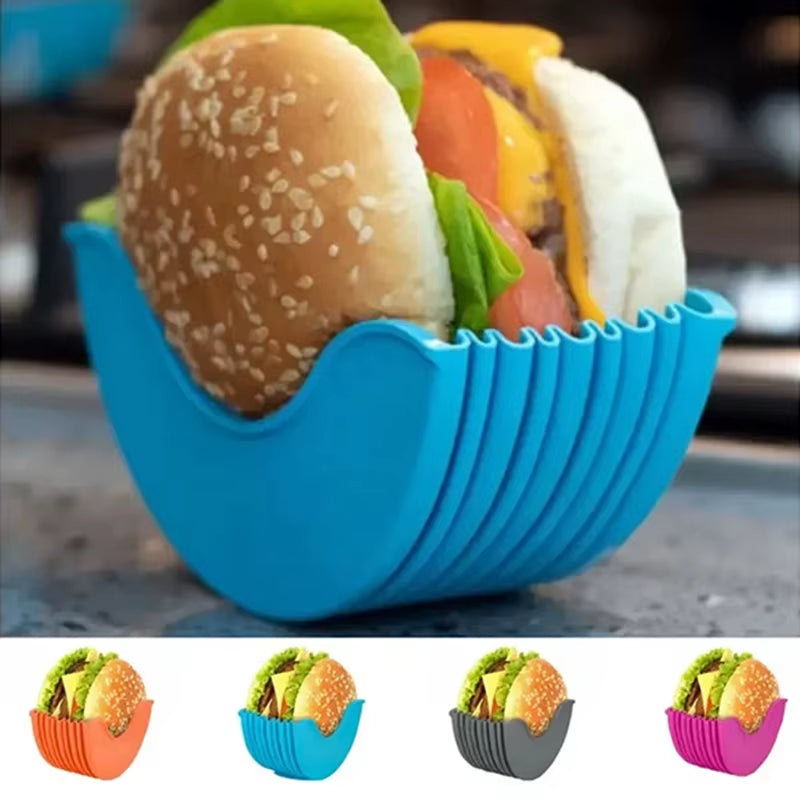 4Pcs Retractable Hamburger Holders Hamburger Fixed Box Sandwich Burger Clip Rack Washable Silicone French Fry Hamburger Sauce
