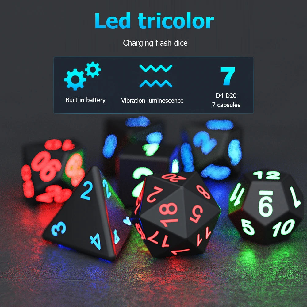 7Pcs/Set Electronic Luminous LED DND Dice Set Multiple Sided Dice for Adults Board Game Party Entertainment Toys