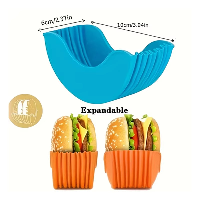 4Pcs Retractable Hamburger Holders Hamburger Fixed Box Sandwich Burger Clip Rack Washable Silicone French Fry Hamburger Sauce