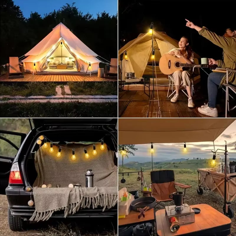 1/2Pcs Camping Tent Light with Solar Charging Tungsten Filament Bulb Outdoor Camping Tent Light Strip Three Lighting Modes