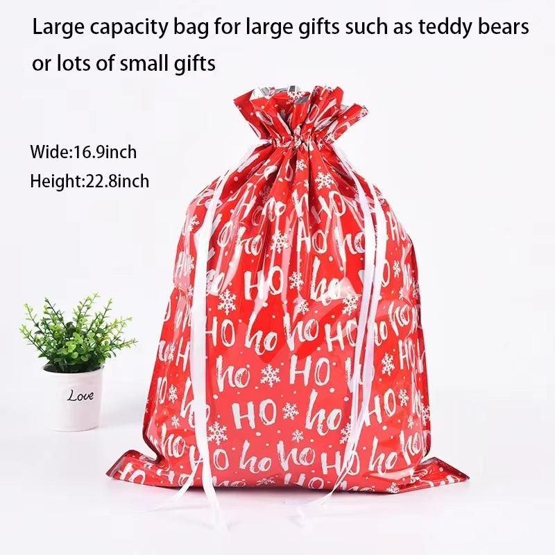 Christmas Gift Bags 5PCS Stand up Drawstring Foil Gift Wrapping Sacks Pouches for Xmas Presents Party Favor Decoration Supplies
