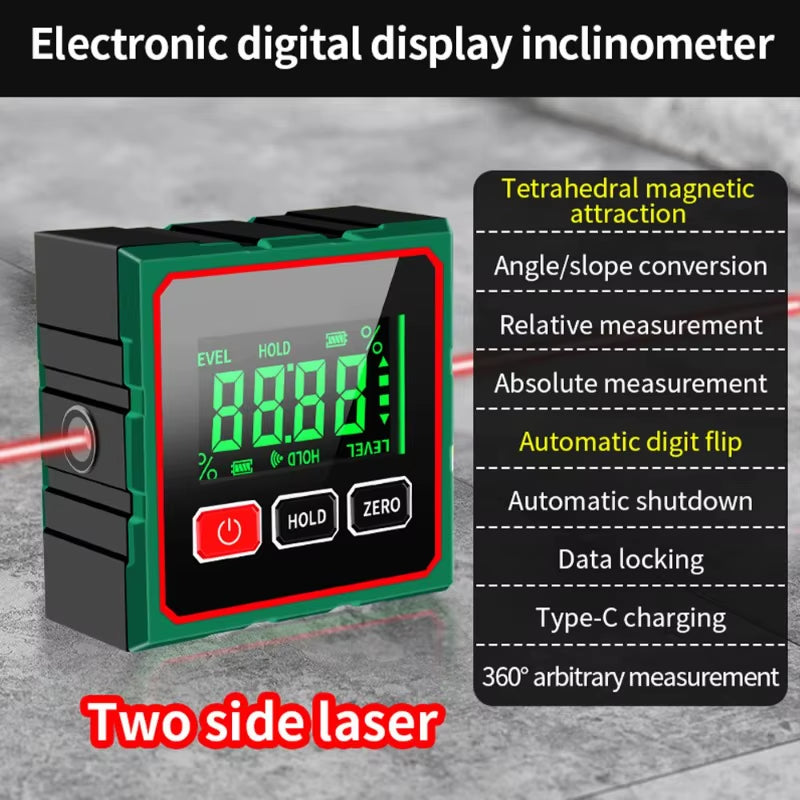 Mini Four Sides Magnetic Electronic Laser Digital Protractor Gauge Inclinometer Level Magnets Level Ruler Angle Slope 0-90°