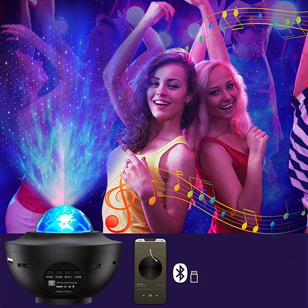 Starry Sky Projector Light LED Night Light Bluetooth Music Player Remote Ocean Wave Galaxy Ambient Light Bedroom Decoration Gift
