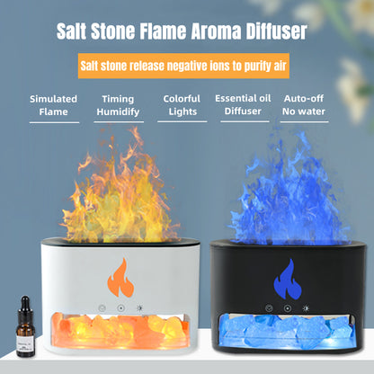 Humidificador de llama - Efecto de fuego 3D con aromaterapia y piedra de sal