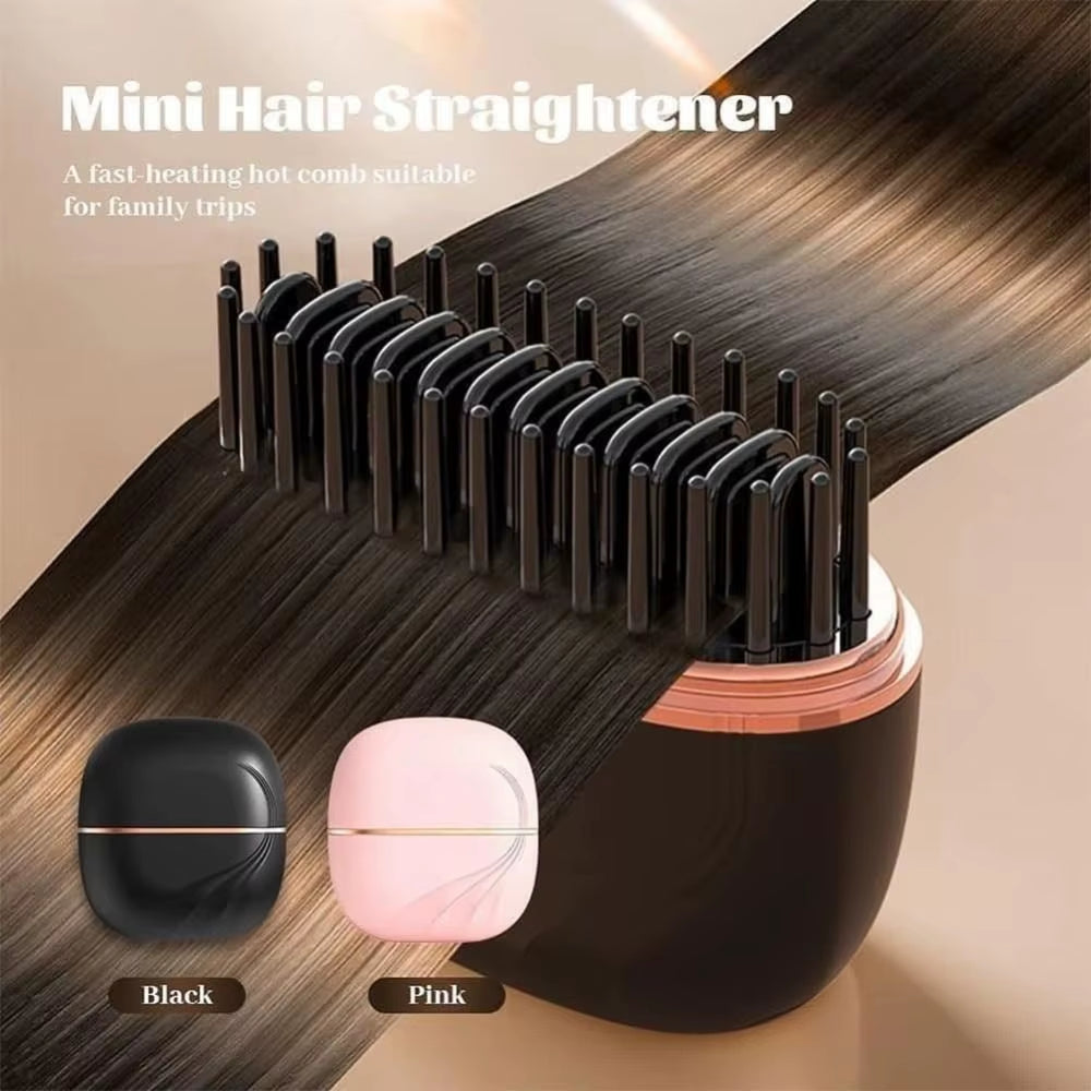 Mini Electric Heating Hair Straightener Brush Rechargeable Hairdressing Tool Cordless Hair Straightener Comb Portable