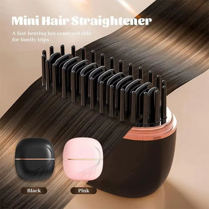 Mini Electric Heating Hair Straightener Brush Rechargeable Hairdressing Tool Cordless Hair Straightener Comb Portable