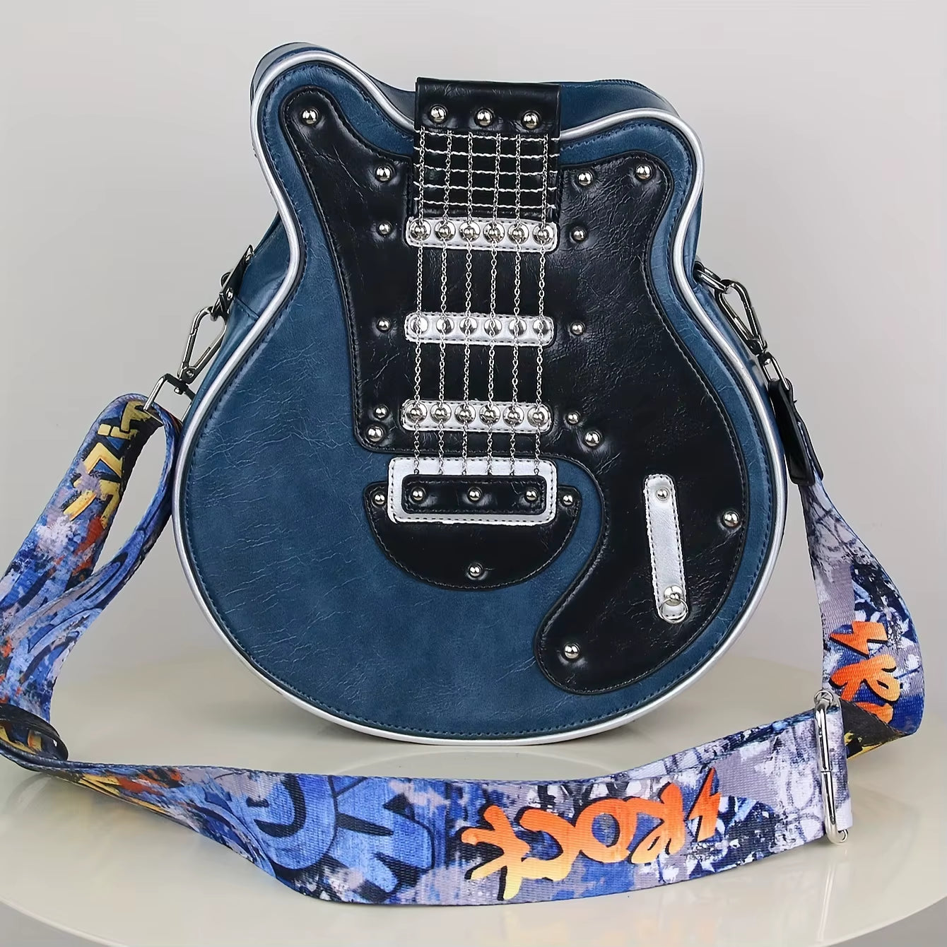 2024 Niche Guitar Shaped Y2K Style Novel Crossbody Bag, Rivet Decorated Fashionable Shoulder Bag