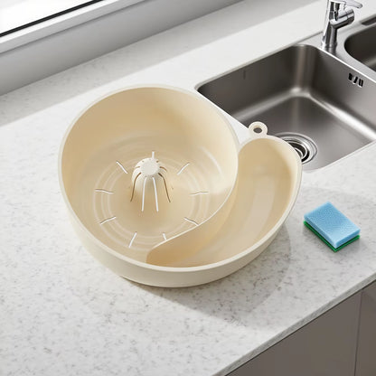 Self-Cleaning Snail-Shaped Draining Basket Durable Plastic Sink Organizer with Automatic Cleaning System Wet-Dry Separation