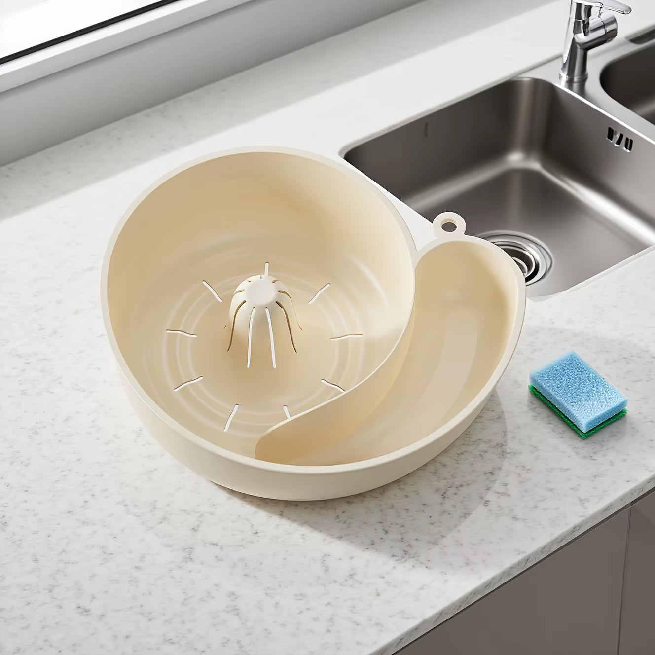 Self-Cleaning Snail-Shaped Draining Basket Durable Plastic Sink Organizer with Automatic Cleaning System Wet-Dry Separation