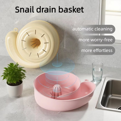 Self-Cleaning Snail-Shaped Draining Basket Durable Plastic Sink Organizer with Automatic Cleaning System Wet-Dry Separation