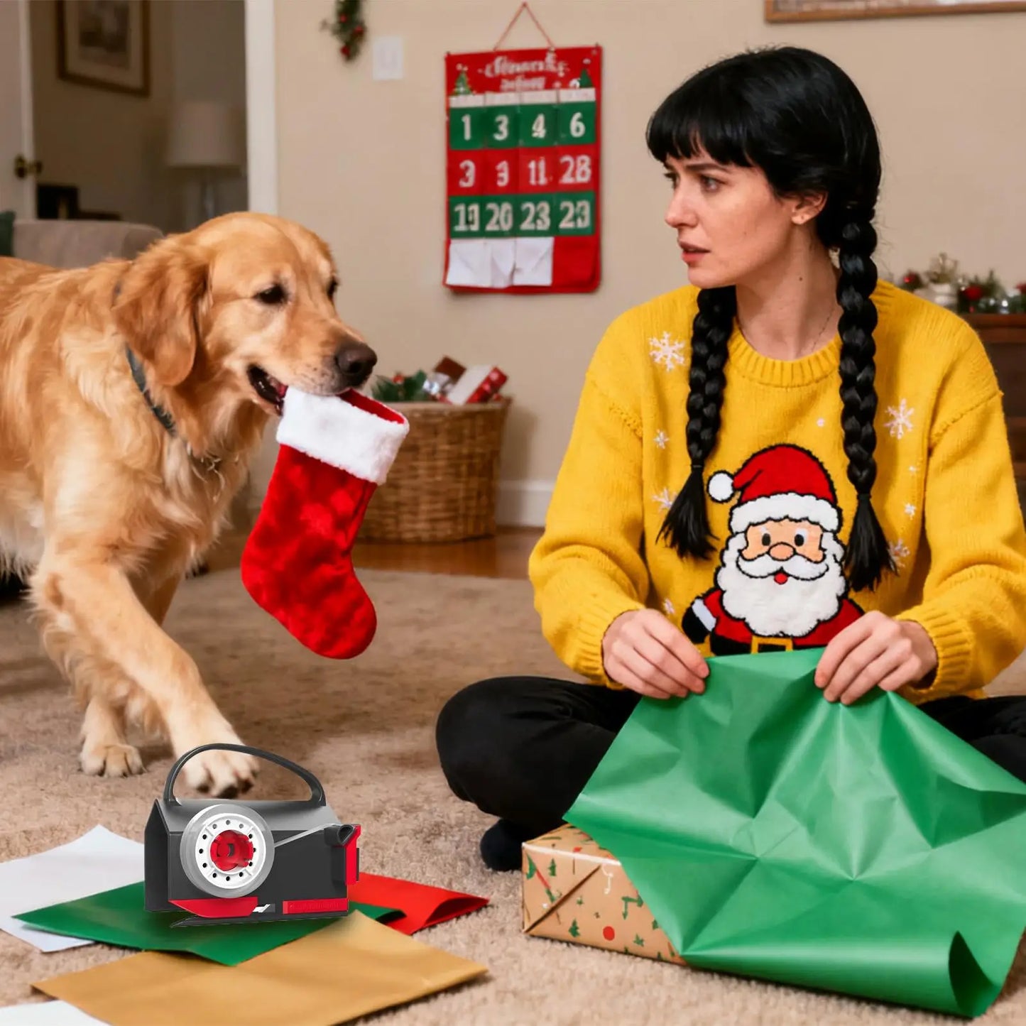 Paper Roll Cutting Roll Paper Cutter with Handle Christmas Wrapping Gadget for Student Teacher Sticker Package Film Mail