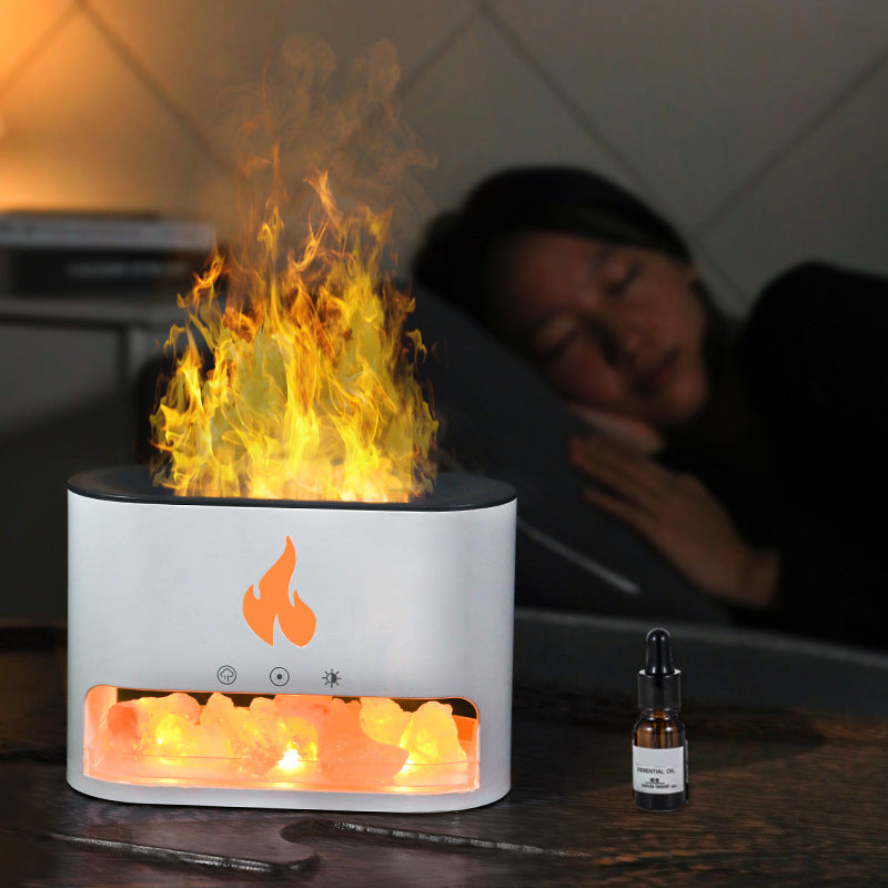 Humidificador de llama - Efecto de fuego 3D con aromaterapia y piedra de sal