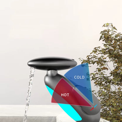 Deck Mounted Bathroom LED Pull Out Faucet Waterfall Basin Sink Faucet 4 Modes Water Outlet Cold and Hot Mixer Tap Matte Black