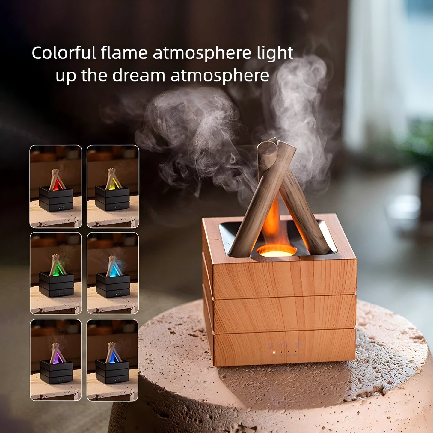 Flame Effect Humidifier - Aromatherapy Diffuser with Flame Effect &amp; LED Lighting