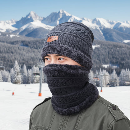 Conjunto de gorro y bufanda de invierno para hombre: gorro de punto polar cálido con orejeras