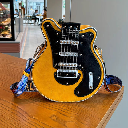 2024 Niche Guitar Shaped Y2K Style Novel Crossbody Bag, Rivet Decorated Fashionable Shoulder Bag