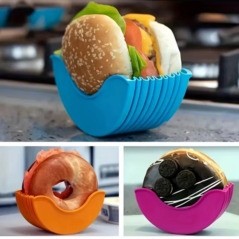 4Pcs Retractable Hamburger Holders Hamburger Fixed Box Sandwich Burger Clip Rack Washable Silicone French Fry Hamburger Sauce