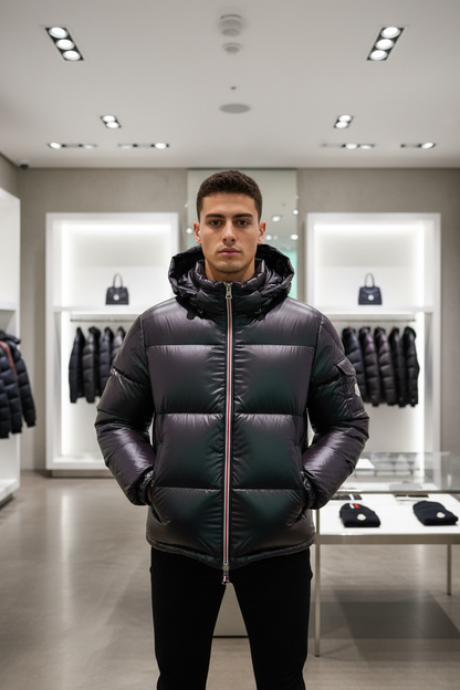 Mannelijk model - jas dicht, ritsluiting prominent