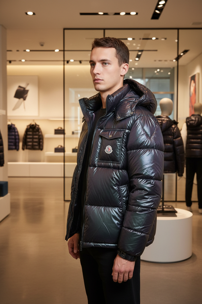 Mannelijk model - jas open, zijaanzicht