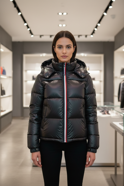 Vrouwelijk model - jas dicht, ritsluiting zichtbaar